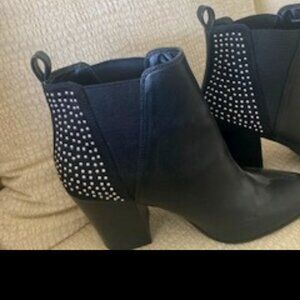 A X Black Leather Ankle Boots Silver Studs Size 7.5 ,  3 inch heels